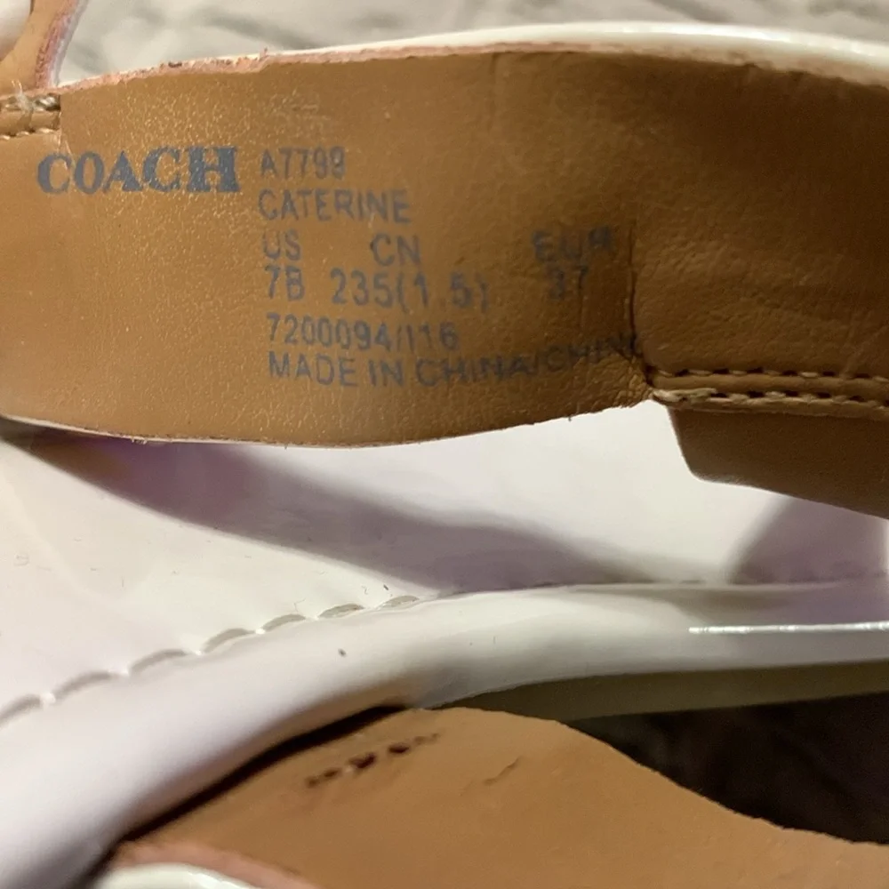 Coach Caterine Women Open Toe Patent Leather Thong Sandal Beige Size 7B - Picture 9 of 13